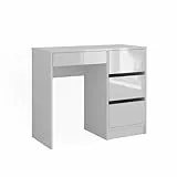 Vicco Schreibtisch Sherry, Weiß Hochglanz, 90 x 40 cm mit Schubladen, geeignet zur platzsparenden Nutzung in kleinen Arbeitsbereichen