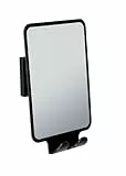 WENKO Vacuum-Loc® Antibeschlagspiegel Quadro, Wandspiegel für Bad und Dusche, Befestigen ohne Bohren, 14 x 19,5 x 8 cm, Schwarz