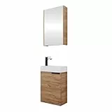 Planetmöbel Waschtischunterschrank mit Spiegelschrank Badmöbel Set 40cm für Badezimmer Gäste WC Gold Eiche