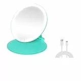 S'bagno 3-Farben-LED-Schminkspiegel mit Touch-Bedienung, 1fache Vergrößerung, 15-Minuten-Timer, tragbarer Kosmetikspiegel mit wiederaufladbarem Typ-C-Akku, dimmbares Licht für den Schminktisch-Blue