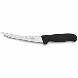 Victorinox Fibrox Ausbeinmesser, Scharfes Küchenmesser für Fleisch und Fisch, 15 cm, Gebogene Klinge, Flexibel, HACCP geeignet, Rutschfest, Schwarz