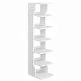 VASAGLE Schuhregal schmal, Standregal mit 7 Ebenen, platzsparend, für Eingangsbereich, Ecke, Schuhablage, weiß LBS200T14
