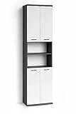 byLIVING Badezimmer-Hochschrank Nebraska/Korpus matt anthrazit / 4 Türen Hochglanz weiß lackiert/Badezimmerschrank/Badschrank mit offenen Elementen/viel Stauraum/B 50, H 192, T 31,5 cm