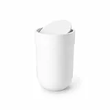 Umbra Touch Abfalleimer mit 6 L Fassungsvermögen und Schwingdeckel – Kosmetikeimer und Papierkorb für Badezimmer und Kleine Räume – Modernes, Glattes Design mit Soft Touch Textur, Kunststoff / Weiß
