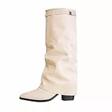 Generisch Overknees Stiefel Damen - Fold Over Shark Boots Kniehohe Stiefel mit Absatz Blockabsatz Übergangsstiefel Dressy Kniestiefel Mittelalter Schuhe Retro Damenstiefel