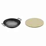 RÖSLE VARIO Wok, Hochwertiger Wok aus emailliertem Gusseisen zum scharfen Anbraten & VARIO Pizzastein, Hochwertiger Pizzastein aus Cordierit zur Zubereitung von Pizza