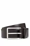 BOSS Herren Erman-L Sz35 Gürtel aus italienischem Leder mit Metalldetails in gebürsteter Silber-Optik Dunkelbraun 95