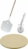 RÖSLE Barbecue Pizza-Set 3-tlg, Hochwertiger Pizzastein, Pizzaschieber und Pizza- und Flammkuchenschneider, für eine knusprige Pizza wie aus dem Holzofen