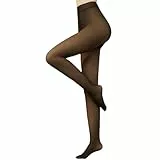 Arkim Thermo Strumpfhose gefüttert S/M/L/XL, Beine abnehmen Strumpfhosen Damen Winter Gefälschte Durchscheinend Plüschstrümpfe Wärmende Fleece Leggings(Schwarz-Fleecefutter, S/M)