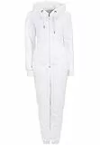Eight 2 Nine Damen Teddyfleece Jumpsuit mit Kapuze und Öhrchen, Flauschiger Overall mit Daumenlöchern, kuschelig bequemer One-Piece für entspannte Stunden, schwarz, grau, rosa XS-XL White L/XL