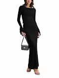 SEBOWEL Rock-Set für Damen mit langen Ärmeln, Rundhalsausschnitt, bauchfreies Top, 2-teiliges Outfit, Maxirock-Kleid, Schwarz, Large