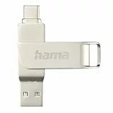 Hama USB Stick, 128GB, USB C 3.1/3.0, USB A (Speicherstick, USB Stick 3.0, USB 3.1, USB C Stick, Datenspeicher, USB A, klein, Ultra schnell, 100MB/s, Drehmechanismus, universal, Metall) Silber