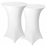Granbest Pack von 2 Cocktail Tischhussen Eingebaut Spandex Quadrat Ecken Stehtischhussen für Party, Bankett, Hochzeitsereignis, Ausstellung, Freien (Weiß, Ø 70-75cm)