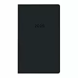 Idena 11151 - Taschenkalender 2025, Leporello-Kalender im Format 8,7 x 15,3 cm, 1 Monat auf 2 Seiten, Terminkalender mit flexiblem Einband in Schwarz und Adressheft