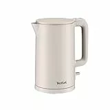 Tefal Thermo Protect elektrischer Wasserkocher, 1,5 Liter, sicher beim Berühren, doppelwandige Isolierung, automatische Abschaltung, Kontrollleuchte, abnehmbarer Kalkfilter, Fair Grey, KO140BE0