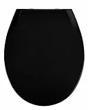 WENKO Premium WC-Sitz Kos Schwarz, Toilettendeckel mit Absenkautomatik und Fix-Clip Hygiene Befestigung für leichtes Abnehmen, aus bruchstabilem, recycelbarem Thermoplast, Maße (B x T): 37 x 44 cm