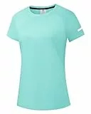 Damen Rash Guard UPF 50+ Sonnenschutz Kurz T-Shirts Leichte, schnell trocknende SPF UV Schwimm Shirts Cyan 06-S