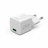 Hama Schnellladegerät (Ladegerät mit USB-C unterstützt Power Delivery und Qualcomm Quick Charge, 25 W, Super-Mini-Format 2,9 x 2,75 x 2,75 cm, ideal für Samsung) Weiß