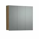 trendteam smart living PureBliss Spiegelschrank Evoke Eiche Rillenoptik mit 9 Fächern und 6 Einlegeböden für Badezimmer 90 x 80 x 20 cm mittlere Tür Links oder rechts montierbar