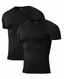 Niksa 2 Pack Kompressionsshirt Herren, Funktionsshirt Atmungsaktiv Sportshirt Herren Kurzarm Schnelltrocknendes Lauf Shirts Gym Shirt, Schwarz, M