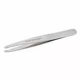 TWEEZERMAN Pinzette (Handgeschliffene, schräge Spitzen, Augenbrauen zupfen, Profi Qualität, rostfreier Edelstahl), Silber