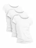 Basic Treasure 3er Pack Tshirt Damen Weiß, Kurzärmliges Shirt, 100% Baumwolle T Shirt (Weiß, L)