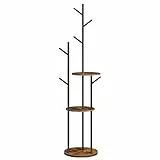 HOOBRO Garderobenständer, Freistehender Kleiderständer, Garderobe in Baumform Garderobenständer mit 6 Haken und 3 Regalen, für Kleidung, Hut, Wohnzimmer, Schlafzimmer, Braun und Schwarz EBF36YM01