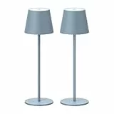 Klighten 2 Stück LED Dimmbare Akku Blau Tischlampe Kabellose, Wiederaufladbar Warme Lichtfarbe 3000K Tischleuchte Für Innen und Aussen mit USB-C, Aluminium, IP54 Wasserdichte