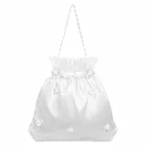 Homoyoyo Weiße Brautjungfer Dolly Tasche Aus Satin Mit Blumen Und Perlen Verziert Elegante Clutch Für Hochzeit Braut Und Blumenmädchen Accessoire 8.66X8.27X0.20In