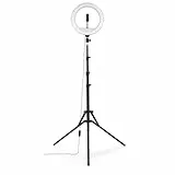 Hama LED Ringlicht mit Stativ Handy (12“ Ringleuchte, 30 cm Durchmesser, Dreibein Stativ für das Smartphone, ausziehbar bis 215 cm, dimmbares Kreislicht, Bluetooth Fernauslöser) schwarz