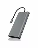 ICY BOX USB-C Docking Station (12-in-1) für 3 Monitore (2x HDMI und 1x DP), 4K 60HZ, 3x USB 3.0 HUB, 100W Power Delivery, Gigabit Ethernet, Kartenleser, IB-DK4050-CPD
