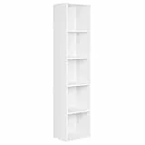WOLTU Bücherregal mit 5 Fächern, Standregal Weiß, Würfelregal, freistehendes Regal, Büroregal Aktenregal aus Holzwerkstoff, 30x132x24 cm (BxHxT), SK003ws5
