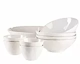 MÄSER Serie Frozen 9-teiliges Bowl Set aus schöner Keramik, 1 Salatschüssel, 4 Ramen Schalen und 4 Dip Schälchen, organische Formen im Vintage Look, händisch lasiert, Steinzeug, Weiß, 26