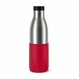 Emsa Bludrop Sleeve Isolier-Trinkflasche, 0,7 Liter, 100% dicht, Quick-Press Verschluss, Ergonomischer 360° Trinkgenuss,12h warm, 24h kühl, spülmaschinenfest, Edelstahl, Dunkelrot, N31128