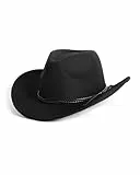 Zylioo M Western-Cowboyhut aus Filz,Fedora Hut mit breiter Krempe, Panamahut mit Gürtelschnalle für Herren Damen