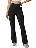 Fisoew Damen Flared Yogahose Hohe Taille Leggings Bootcut Sporthose Fitness Gym Schlaghose Schwarz L