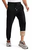 Libin Jogginghose Herren Winter Sporthose Thermo Gefütterte Fleecehose Dicke Warme Winterhose Track Pants Jogger Hose Haushose mit Reißverschluss Taschen Schwarz M