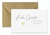 Merz Designkarten 1 edle Designerkarte Klappkarte für Freundschaft mit Naturumschlag - 10,5x14,8cm, Geburtstagskarte, Beste Freundin, Freund, Bekannte, Danke Bedanken, Gruß Karte Grußkarte, Weiß Gold