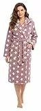 Brandsseller Damen Bademantel mit Sternen L/XL – Weicher Morgenmantel aus Mikrofaser mit Kapuze – Öko-Tex zertifiziert – Perfekt für Zuhause & Wellness – Rosa/Weiß