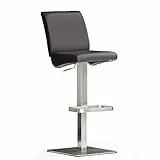 Robas Lund Barhocker Schwarz Leder mit Lehne Barstuhl drehbar 180 Grad, Hocker höhenverstellbar, DI.AZ, 50 x 42 x 112 cm