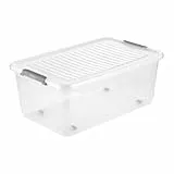 keeeper Aufbewahrungsbox mit Deckel und Rollen, 37 L, 59 x 38 x 24 cm, Clipbox, Transparent