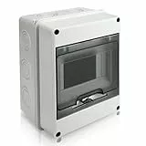 Royouzi IP65 Wasserdichter Verteilerkasten Aufputz, 1-Reihig für 5 Module, Grau, Kunststoff, Inkl. Verteilerkasten, 4 Granulat, Lange Schraube, 5 Kurze Schrauben, 2 Wasserdichte Stecker