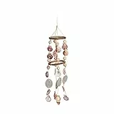 Relaxdays Windspiel mit Muscheln, maritimes Holz Klangspiel für Balkon, Garten, Strand-Deko, Capiz Mobile, 75 cm, natur