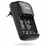 ABSINA Akku Ladegerät AA AAA & 9V - NiMH Ladegerät Akku Batterien 4-Fach für wiederaufladbare Batterien - Akkuladegerät für AAA, AA & 9V Block - Batterieladegerät Akku, Battery Charger