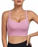 As Fariy Damen Cloud Longline Sport-BH U-Ausschnitt Spaghettiträger Trainings-BH Yoga Crop Tank Top (Rosa,XS)