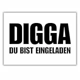 celebr8te 12x lässige Geburtstagseinladungen - DIGGA DU BIST EINGELADEN - Einladungskarten für Kindergeburtstag Jungen - Teenager Party Einladungskarten inkl. Messenger Bild & Urlaubsgutschein