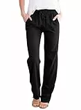 Tincini Leinenhose Damen Hose Sommer Musselin Leinen Hosen Stoffhose Einfarbig Freizeithose Gerade Geschnitten Strandhose Sommerhose mit Taschen (Schwarz, XL)