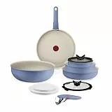 Tefal Ingenio Serenity Kochgeschirr-Set 11-teilig – stapelbar und platzsparendes Set aus Aluminium, Mineralia Antihaftversiegelung, abnehmbarer Griff, für alle Herdarten inkl. Induktion, Blue Salt