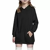 XINYUNZU Hoodie Mädchen Kapuzenpullover Lang Einfarbig Sweatshirt mit Kapuze & Tasche Lange Kuschelhoodie Warm Casual Oberteile Pullover Sweatshirts Kinder und Teenager Schwarz 13 Jahre