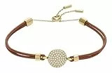 FOSSIL Damen-Komponentenarmband Sadie Glitz Disc Leder mittelbraun, JF04545710